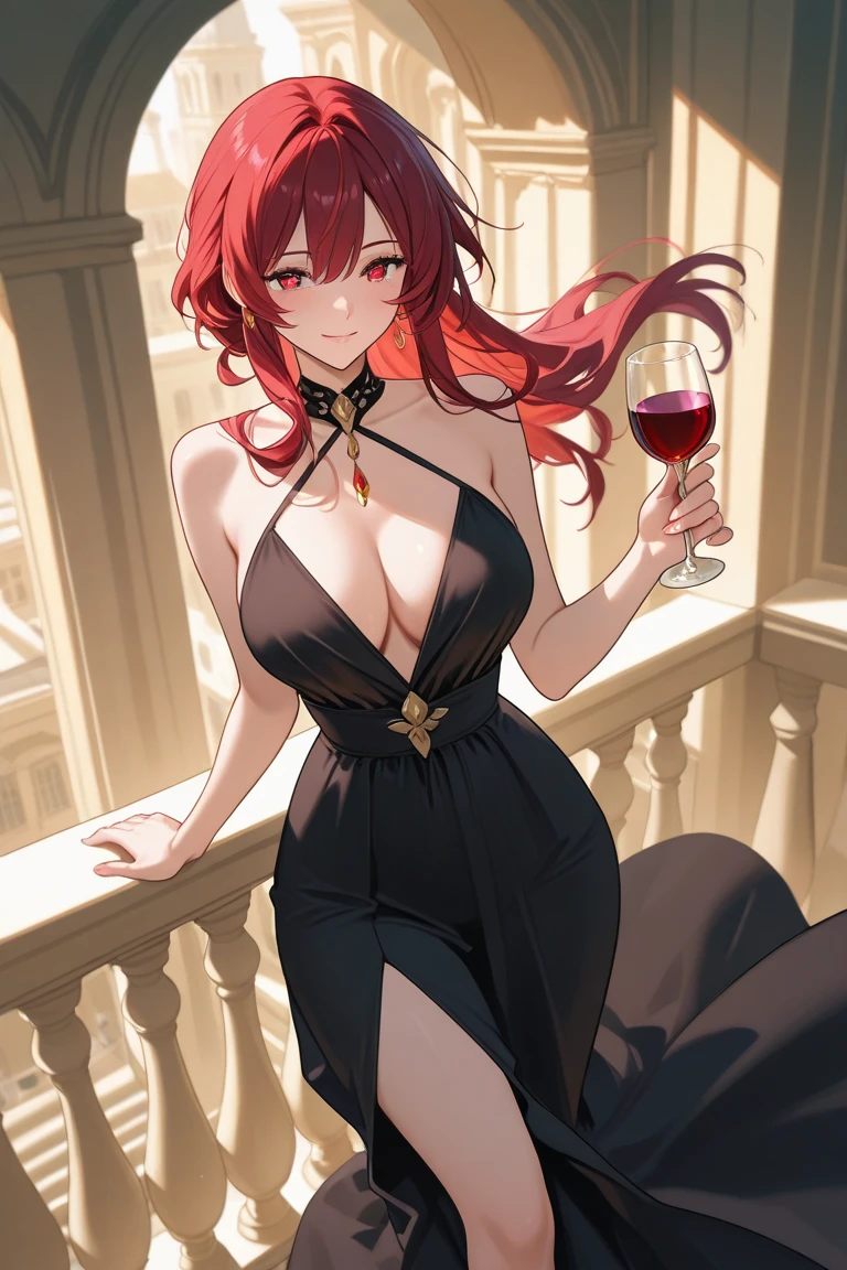 超A high resolution、An ultra-high picture quality、8K、Detailed details、marvelous expression、1 person woman、Tall slender woman、Super small breasts、small tits、red hair long perm style、Luxurious hair ornaments、Black Cocktail Dress、Luxury hotel dance party background、