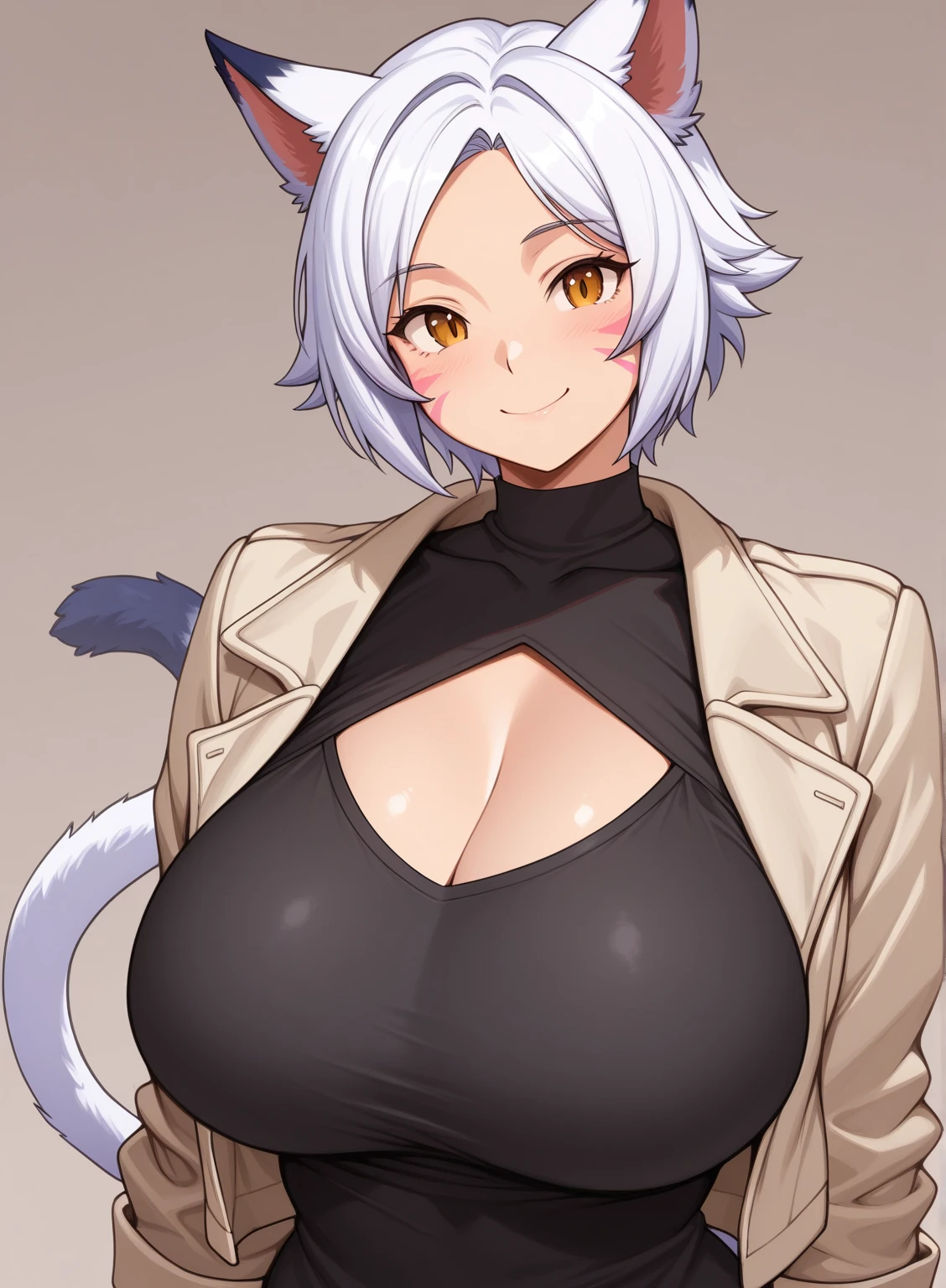 Masterpiece, best quality, highres, 16k, wallpaper,Lynette,catgirl,neko,happy expression,a big bow on back