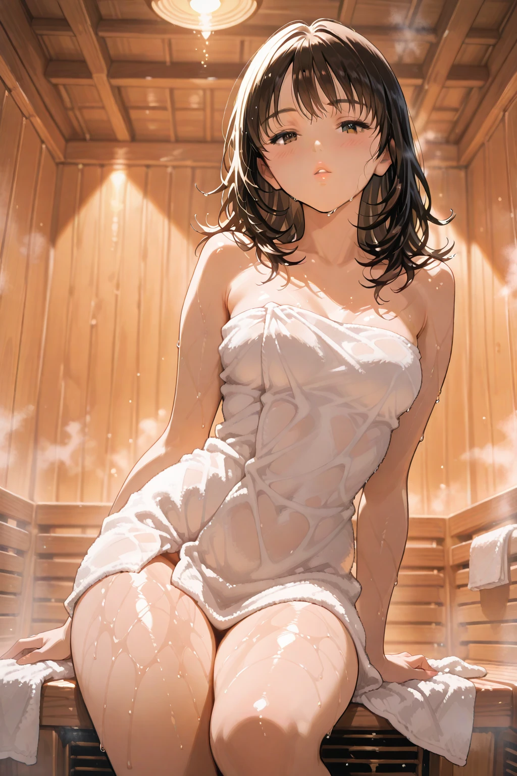 Best quality at best， tmasterpiece， ultra high resolution， （realistically：1.4）， RAW photogr， 1 sister， （（bathing towel）），