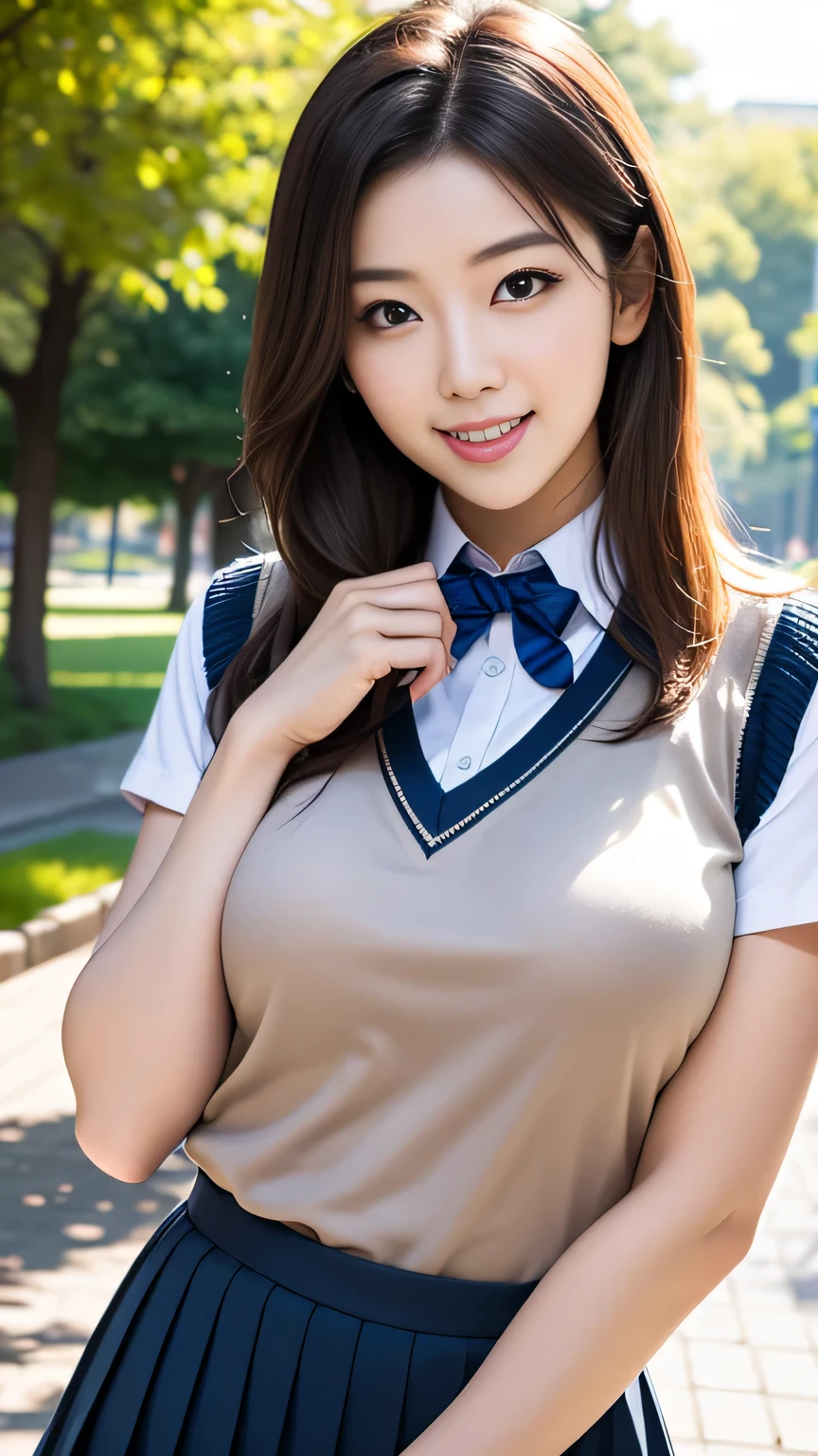Pure Japanese school girl, no makeup, thick eyebrows, wearing uniforms, natural ponytail, pure smile, natural body, shiny white skin, refreshing in early summer morning sunlight, feeling soft breeze in hair, sitting and relaxing, lift up skirt, panty, little bit sexy mood, sexual attractive, panty, professional portrait photography, composition from the front, 
