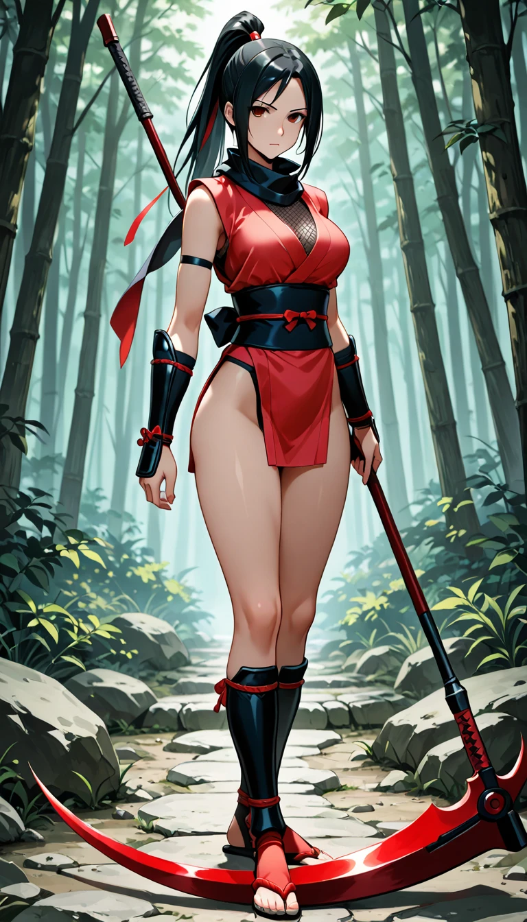Escarlata,ojos rojos ,cabello rojo,Entonado, En pie, SkarNin,((mascarilla bucal roja)),diafragma ,Guantes sin dedos,bufanda ,Botas ,(((leotardo de una pieza rojo))), Guantes, Mazmorra oscura, sangre en las paredes, Rincones oscuros, (Stunningly Detailed, Obra maestra, hermosos ojos detallados, La mejor calidad)