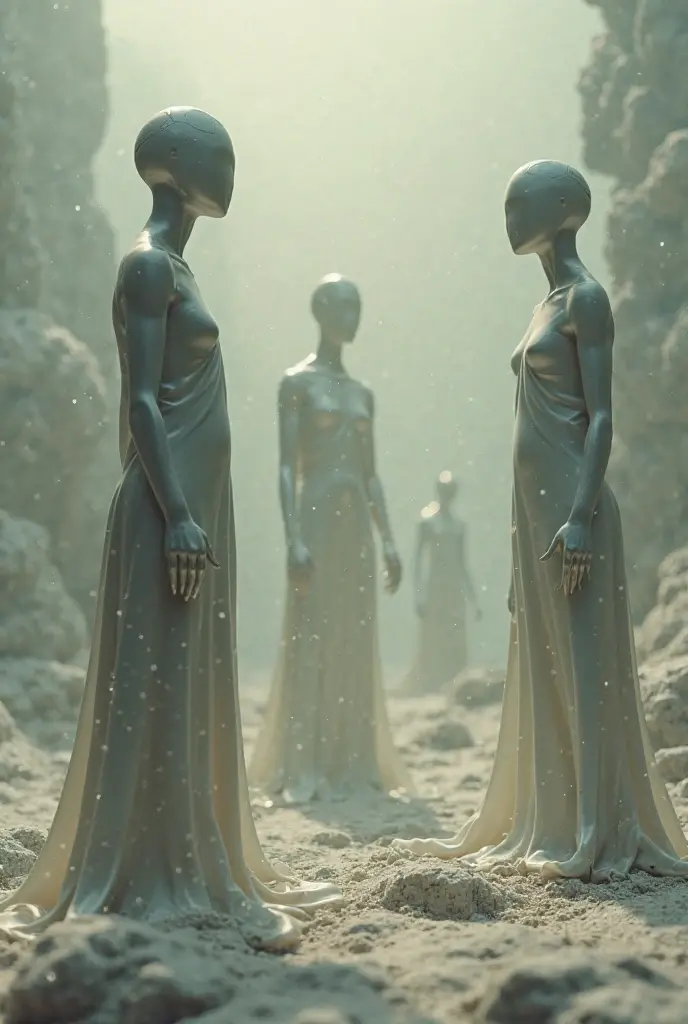 create a representation of the Arcturian extraterrestrial beings, that possess healing power and are beings considered celestial or of light, Retrate some of them looking ahead, as in a first peaceful contact with Earth, they must be endowed with great diplomacy and intelligence, must be tall beings, with soft blue skin and big black eyes, Create images that are androgynous and covered in white cloaks
