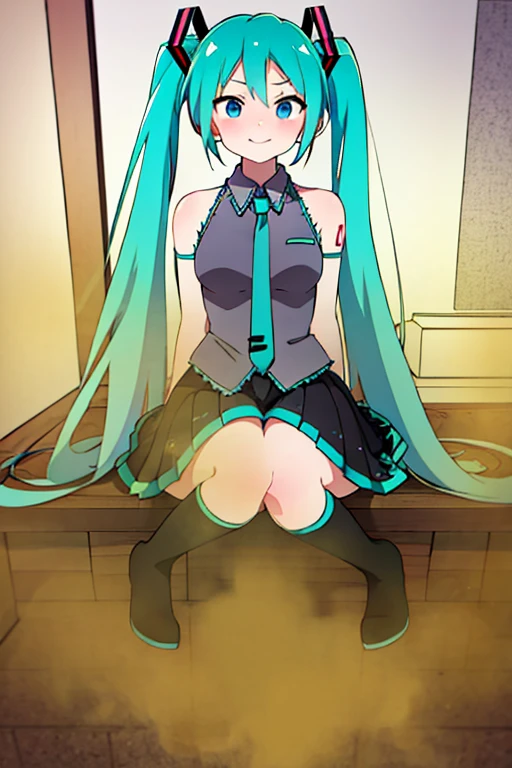 hatsunemiku, miku hatsune, ahoge, aqua eyes, aqua hair, crossed bangs, hair between eyes, hair ornament, headphones, long hair, twintails, BREAK aqua necktie, black footwear, black skirt, black sleeves, boots, collared shirt, detached sleeves, grey shirt, necktie, pleated skirt, shirt, skirt, sleeveless, sleeveless shirt, thigh boots, tie clip, BREAK looking at viewer, BREAK outdoors, city, BREAK (masterpiece:1.2), best quality, high resolution, unity 8k wallpaper, (illustration:0.8), (beautiful detailed eyes:1.6), extremely detailed face, perfect lighting, extremely detailed CG, (perfect hands, perfect anatomy), Get blush, ((pink heart shaped eyes)), Used big condom hold in mouth, Spread legs wide, (((semen overflowing from the vagina))), ((Open your pussy with the fingers of both hands)), NSFW, no mosaic, (((Girl trembling with sexual climax))), Ahegao. (((Above rolling her eyes))). (((Girl trembling with sexual climax))). Big breasts, shoot from below,