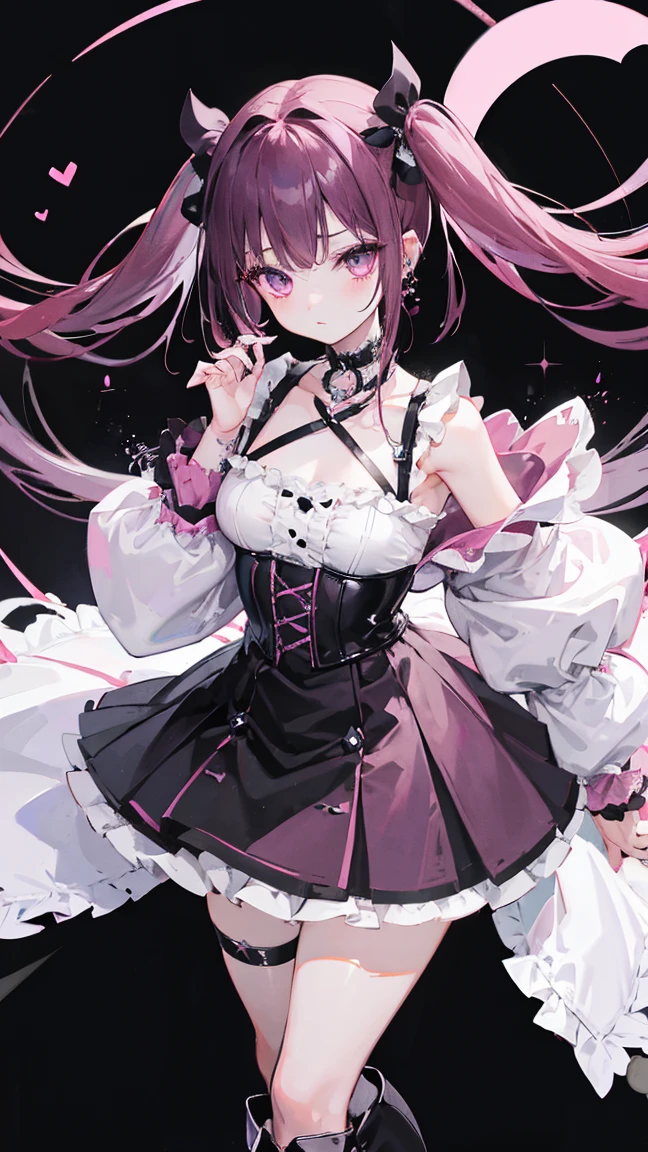 one piece ghost princess perona, ghost and sakura aura, holding a cute umbrella, black pink gothic outfit, hair tied into two curly pigtails with black and white flower hairpins, perfect body shape, wearing black top hat with ribbon, masterpieces, light make up, ghost effect, 4k wallpaper quality
