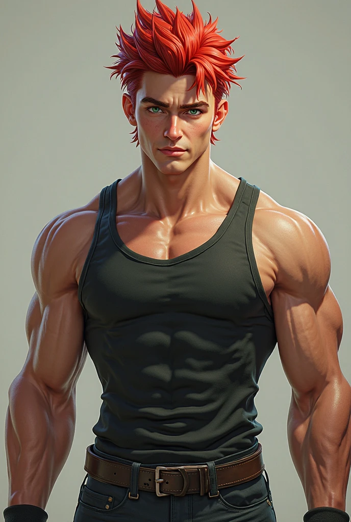 Men wearing a tank-top, red hair muscular,handsome,Solo, High Resolution, Looking at viewer,