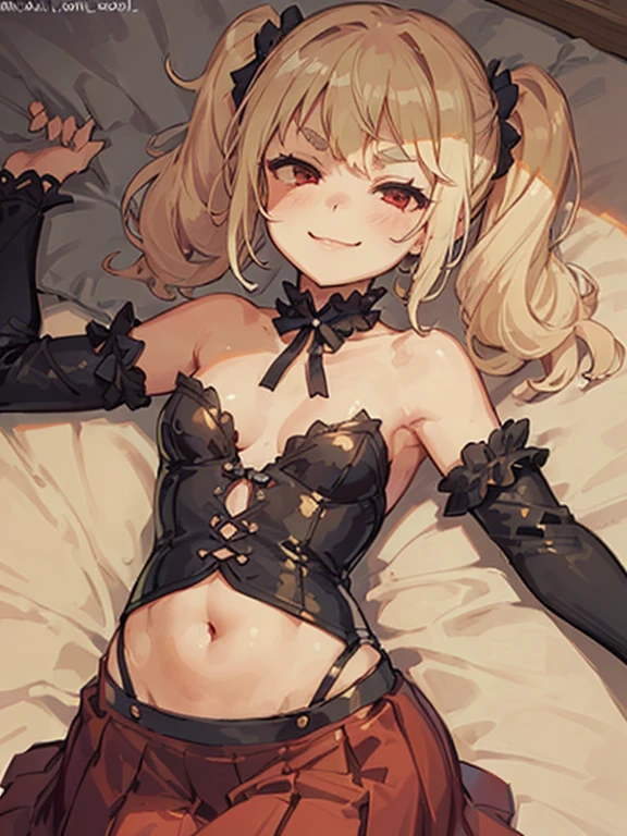 (masterpiece, Best Quality), 1girl in, Beautiful facial features、Super cropped tops、shorts、babydoll,a blond、lyin in bed、Hands tied、Cheeks are upbeat、Shy face、Fornication、Obscene lines、Tattoo under the navel、succubus、See-through lace、huge tit、glamorous、wet​、Total Race、NSFW