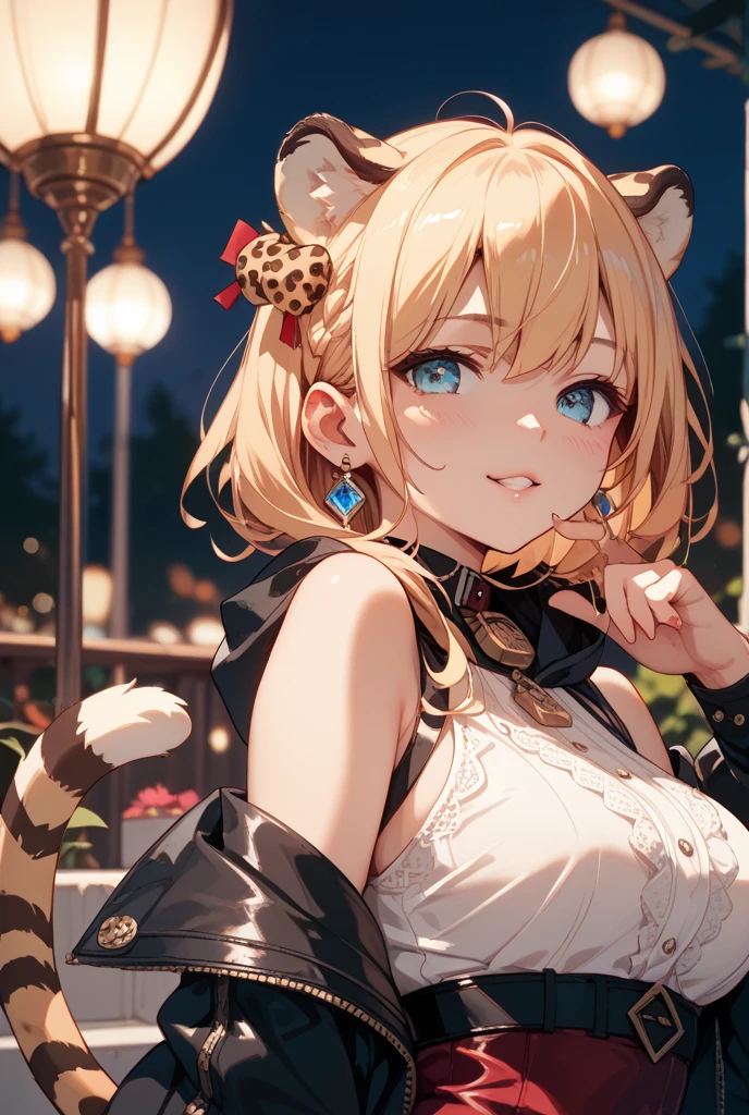 1girl, solo, Balck hair, (masterpiece, best quality:1.4), extremely detailed face, naked, nude, perfect lighting, tingyunhsr, green eyes, hair between eyes, ponytail, animal ears, fox tail, jewelry, dress, cleavage, bracelet, clothing cutout, desk, hands on own face,