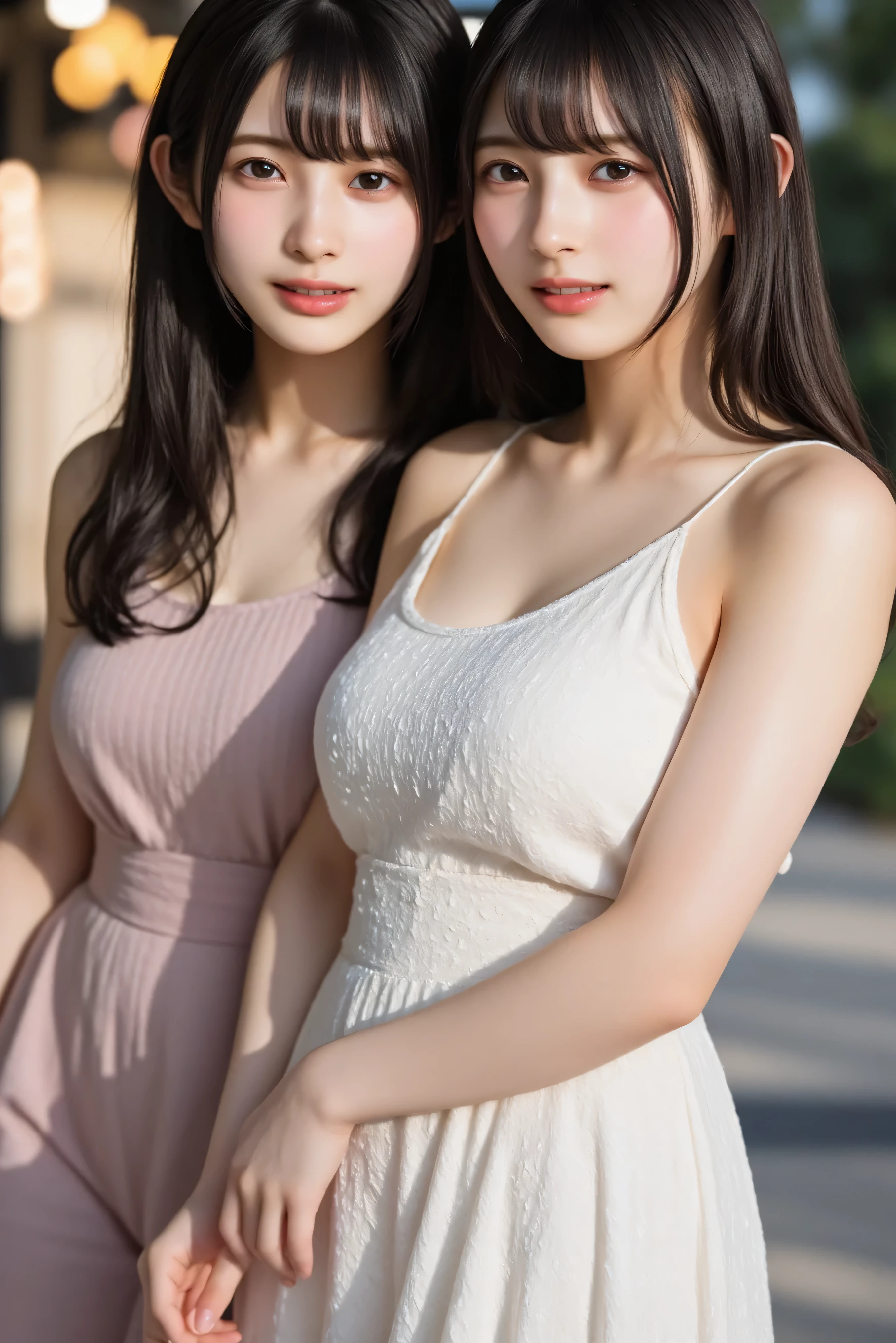 Masterpiece, Top Quality, Ultra High Resolution, Official Art, {Close Up}, 1girl, {Naked Apron: 1.2}, Highly Detailed, Beautiful Naked Apron Girl, Highly Detailed Eyes and Face, Medium Breasts, Cleavage, Beautiful Detailed Eyes, Black Hair, Long Hair, Jewelry, Earrings, Face Light, Eye Contact, Look Viewer, See-Through Naked Apron, Eyeshadow, Necklace, Outdoor, City , pedestrian crossings, naked lace aprons