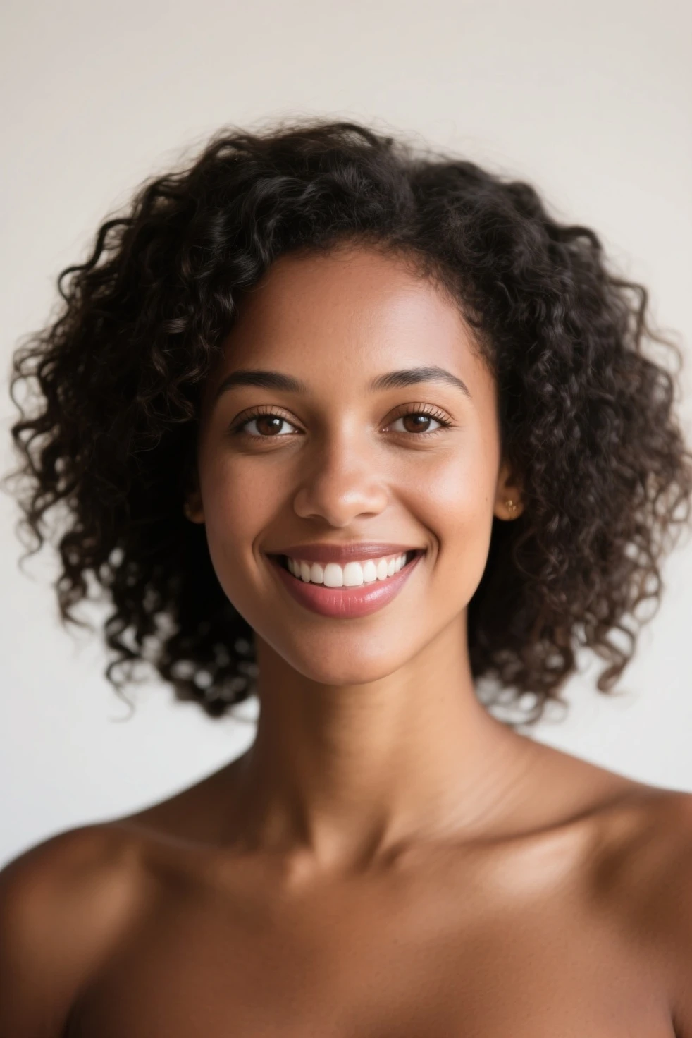 Sexy black model, smile, portrait, pose, plain white background, studio shoot
