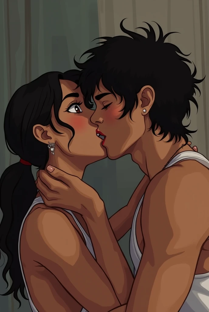 Wonder Woman kissing Bayonetta while taking a shower