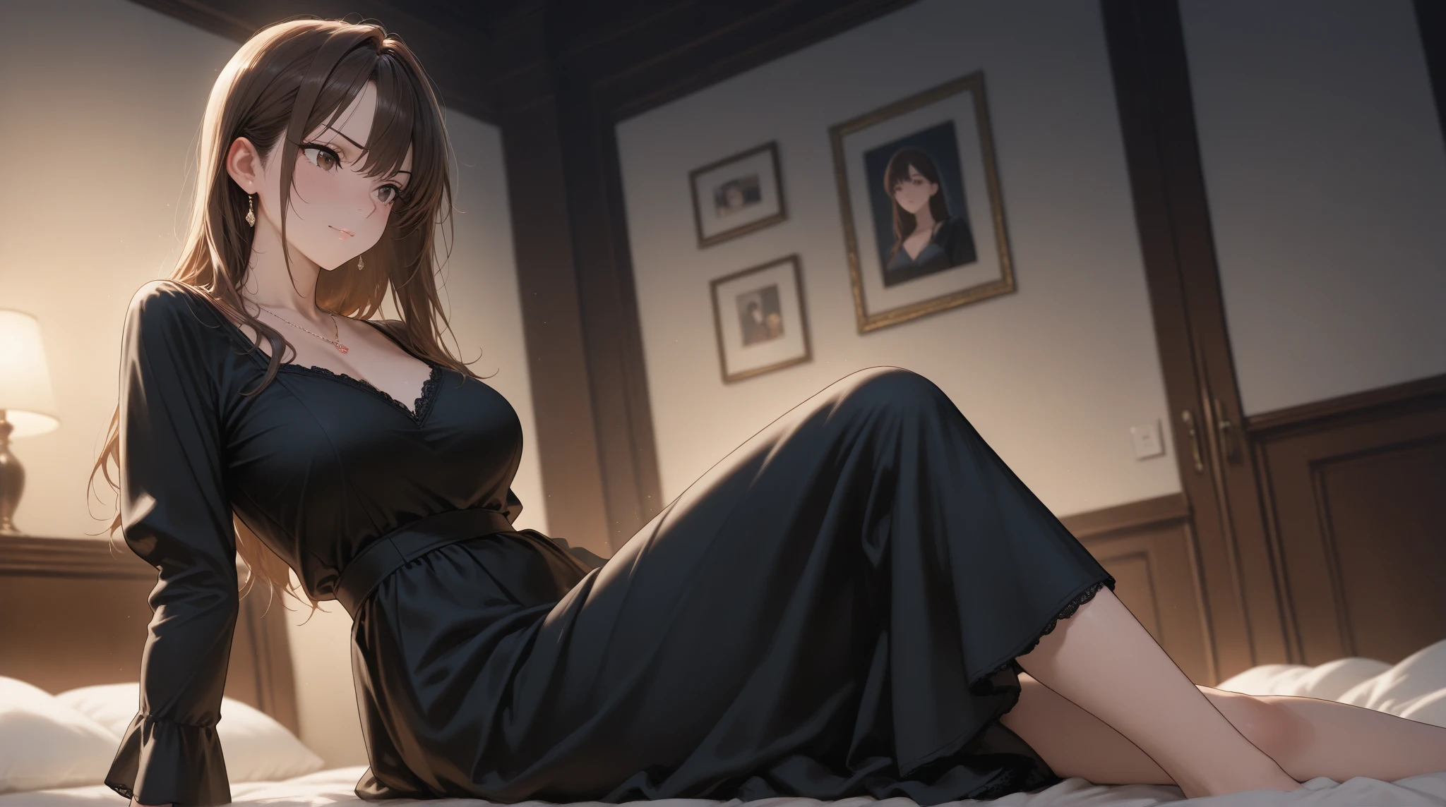 Qiwuwuming/(Holographic live broadcast/), (masterpiece, best quality: 1.2), Chinese traditional ink painting, 18-year-old cute medium-ed girl, oversized dress :1.2, bench, Super detailed faces, exquisite eyes, double eyelids, SFW , long skirt