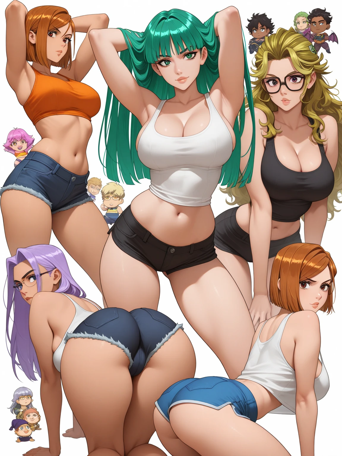 (obra maestra, Mejor calidad:1.2), 2 chica,cara a cara, Mirarse el uno al otro, de pie_dividir,both de pie dividir,Besarse,pantalones vaqueros azules, cuerpo completo