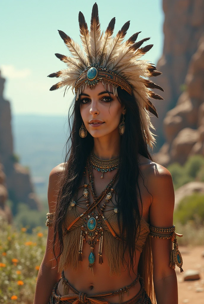 (((ultra realistic))), ((ultra-detailed face and eyes: 1.3)) ,(native girl), with very long thick hair, (feathers in hair), ((few clothes)) , ((indigenous clothing)) , slender body, (wet skin and clothes) , Near the waterfall, rain, mysterious atmosphere (sunlight, day, shadow), contrasting, ((ultra-detailed)), ((Skin detailing)), (scene from a movie about ancient people), (in detail) 