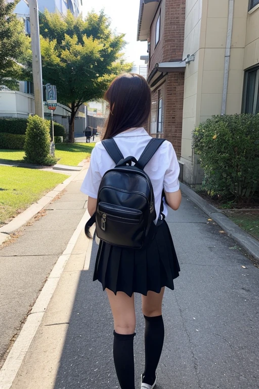 a schoolgirl wears a backpack, skirt and sweater and squats into a hole on the pavement, 1girl, solo, school uniform, , underwear, skirt, long hair, squatting, magazine cover, sleeves past wrists, pantyshBest Quality), ((Masterpiece), (Detail: 1.4), 3D, A Beautiful Cyberpunk Woman, HDR (High Dynamic Range), Ray Tracing, NVIDIA RTX, Super-Resolution, Unreal 5, Subsurface Scattering, Textures, Post-Processing, Anisotropic Filtering, Depth of Field, Maximum Sharpness and Clarity, Multi-layer Textures, Albedo and Highlight Maps, Surface Shading, Accurate simulation of light-material interactions, pertions, Octane Render, two-color light, large aperture, low ISO, white balance, rule of thirds, 8K RAW, diverse pose