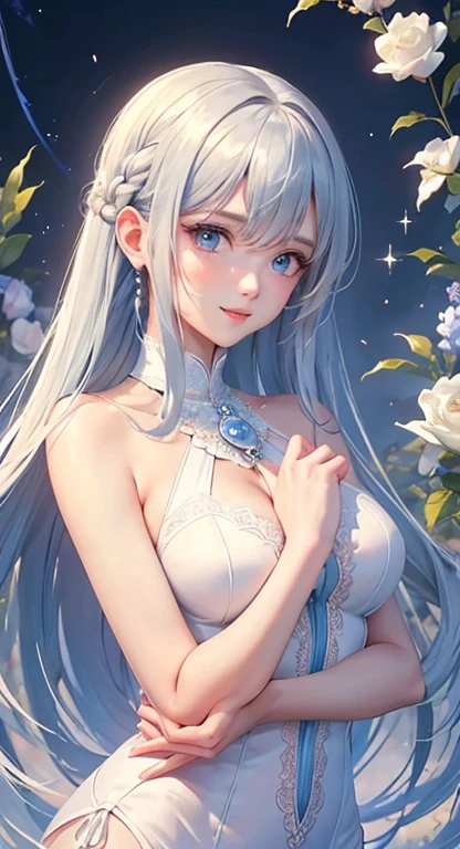 A delicate mythical creature in the forest、Her skin is silky clean with a delicate pattern of spots and stripes that seem to sparkle in the night.。, 8k, Colorful lighting, Vivid, Super detailed, surreal photos