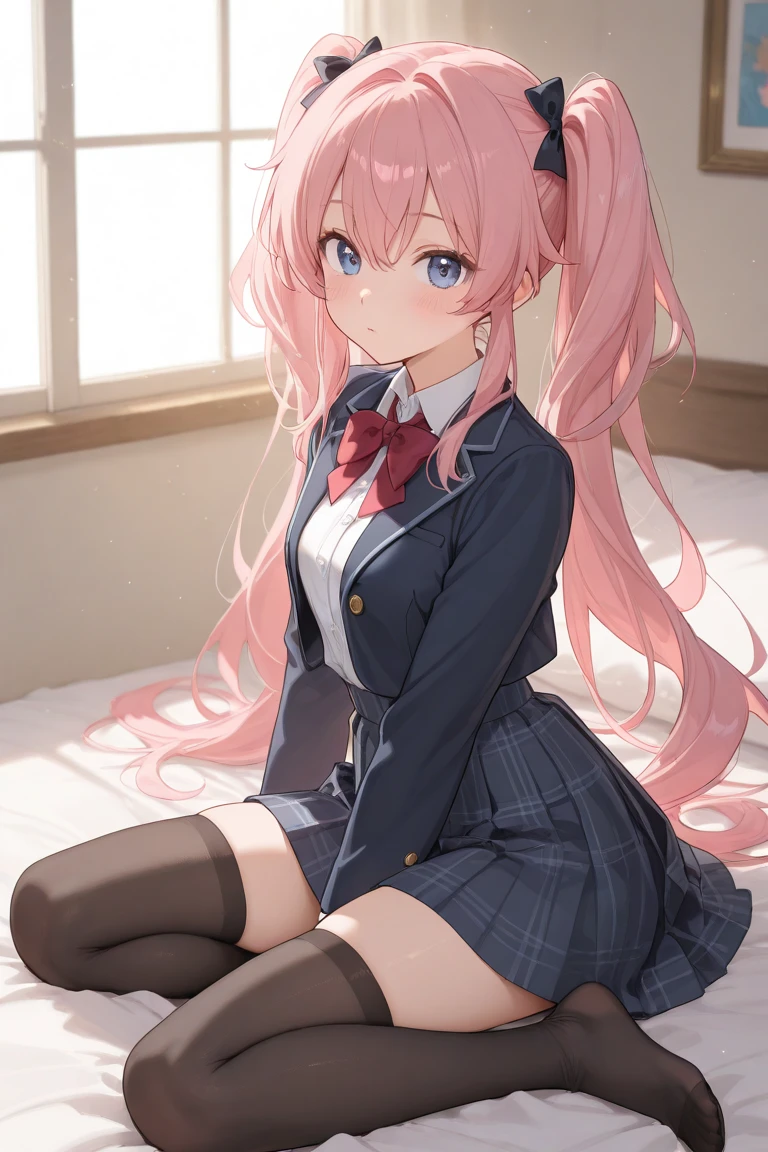 (8K), (highest quality: 1.2), (realistic), (realistic: 1.37), ultra high resolution, 1 girl, cute, smile, closed mouth, beautiful details, beautiful nose, wet hair, giant dulcefo, pork, thighs,Self snap,University Student Uniform,simple blazer,pleated skirt,Are standing,opaque tights,(8K), (highest quality: 1.2), (realistic), (realistic: 1.37), ultra high resolution, 1 girl, cute, smile, closed mouth, beautiful details, beautiful nose, wet hair, giant dulcefo, pork, thighs,Self snap,University Student Uniform,simple blazer,pleated skirt,opaque tights,bed,spread your legs ,skirt lift, From above
