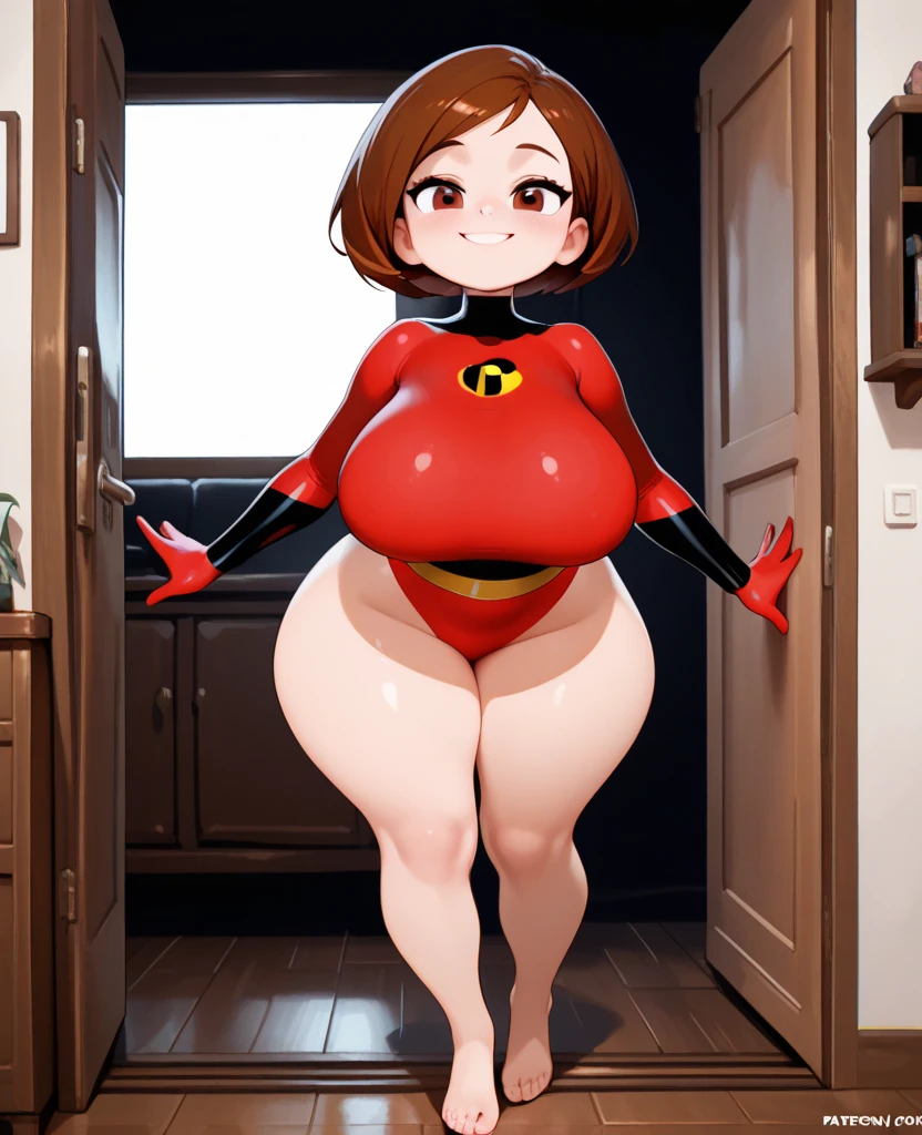 Pregnant elastigirl, massive breast, massive butt, torn superhero suit