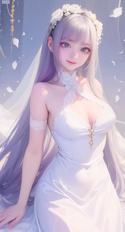 ph elaina, , elaina (majo no tabitabi), (masterpiece:1.6, best quality), solo, long hair, ahoge, hair between eyes, collarbone, blue eyes, bangs, white hair, bare shoulders, shiny hair, purple eyes, shiny,, blush, very long hair, sidelocks, (nsfw),, naked, sitting, on bed