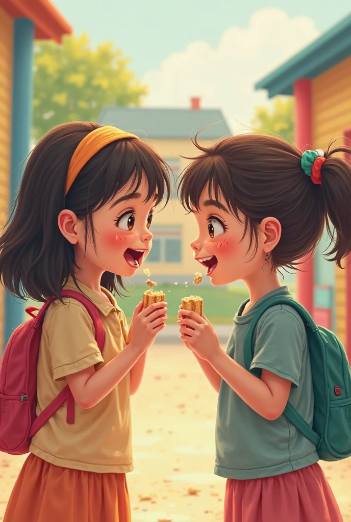 Isabel selling lice to other girls and another image with Isabel selling two lice for the payment of one with one extra