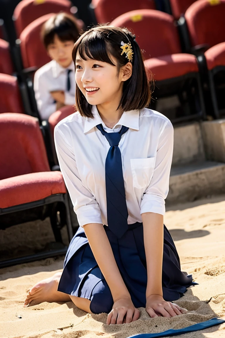 48 years old D cup saggy breasts woman A kind smile Big eyes Front teeth Japanese classmate High resolution, Highest quality, super high quality, Ultra-detailed, Cinematic lighting、On the street、Sweaty、Sweat、Black-haired、Idol girl singing on the bandstand、Big smile、sunny day、Spread your legs、Spread your legs、sunny day、Full nudity、huge 、Nipples、Browsing Caution、punk
