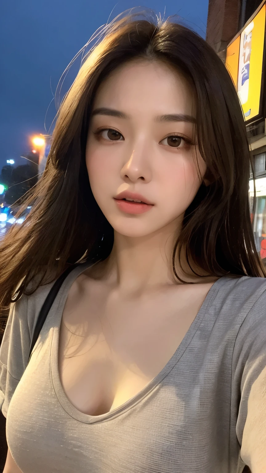 8K,best quality, ultra high resolution, (realistic:1.4), (real skin texture:1.3), (selfie angle),1 woman,outdoor,