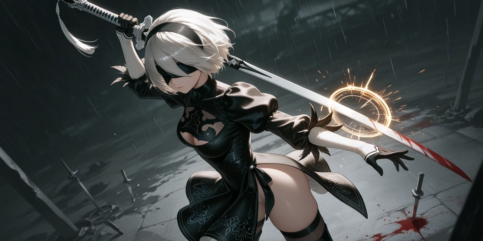 "The Last Anaconda Amazon" Beautiful woman, cold face, no horns, have an anaconda tail behind her butts, scary tail, have a thousand arms, an ancient witch, wear a full-mask cover face, holding sharply weapon and shield, wear an old-fashioned hood, wear a clothes from Arknights, Bloodborne theme, Arknights theme, dark fantasy, scary theme, green forest, monstrous pet, bloody background, supervillain, evil movement, mercilessly squads.