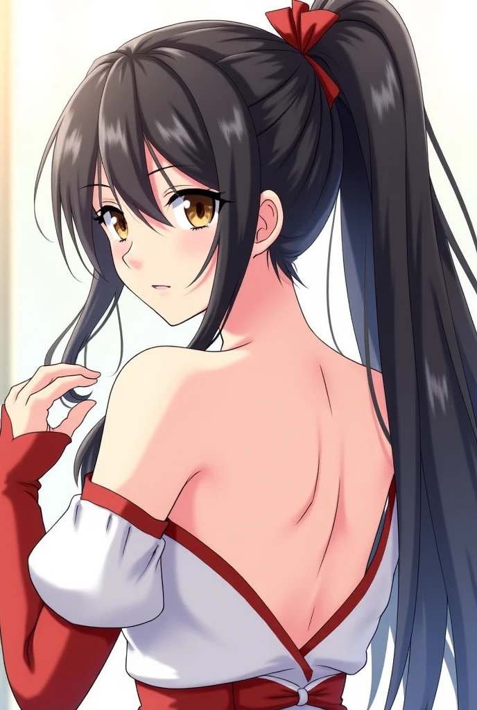 score_9, score_8_superior, score_7_superior, sauce_anime,
Sagiri Yamada Asaemon, Sagiriyamada Asaemon, Long Hair, Black Hair, ponytail, high ponytail, Brown eyes,
topless, In the same way, sitting,
indoor, bed, bed room, ~ side, blush,
alone, Dutch Angle, View your viewers, Cowboy Shot,