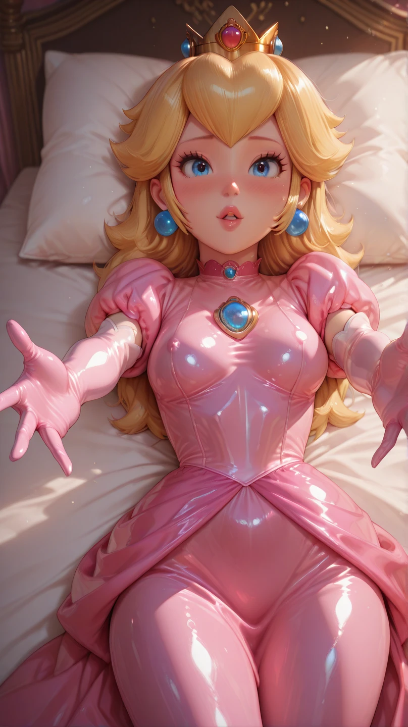 pov, princess peach, missionary sex, dress, gloves, open mouth, asleep, legs apart, 3d, closed eyes, small feet