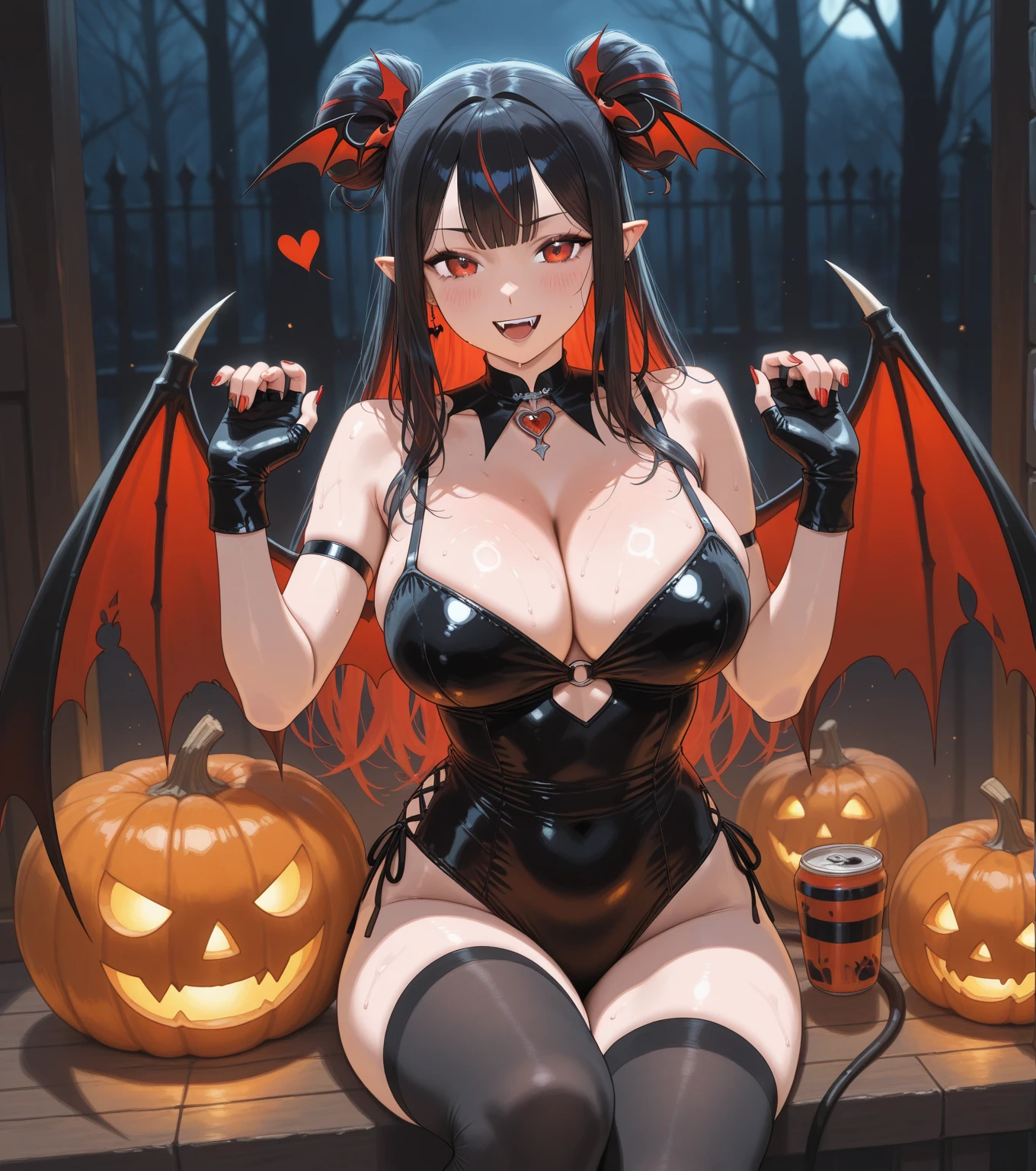 Japan Anime Style, ((((Saggy huge))), ((Female Sexy Halloween Cosplay)), The chains are digging into my skin, Long, upturned eyes, Red eyes, Fatty face, Thick legs, She is happy, At night, 8k,