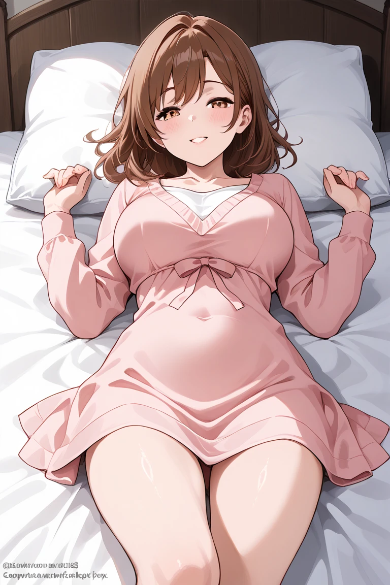 girl(Round Glasses、low length、Patient gown(Pink))Hospital bed(Sleeping on your back)