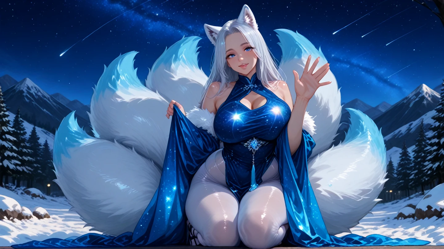masterpiece, best quality, ultra-detailed, illustration,(1girl),beautiful detailed eyes, looking at viewer, close up, (breast focus), white short hair, shy, cat ears, ((glowing blue necklace)), moon in background, (blue and red eyes), thick lips, ((heterochromia)), small breasts, (turtleneck sweater)
