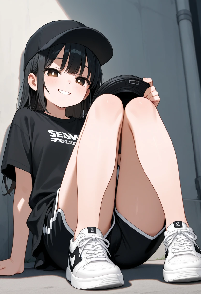 Black Hair, Long Hair, Cute Hips, lure, ,(Cotton shirt、hot pants、Striped thigh-high stockings、sneakers),Bend、BREAK Perfect Anatomy、highest quality、(cute:1.1)、(cute)、(High resolution:1.2)、Unbelievably absurd:1.3、Incredible illustrations、(cuteイラスト:1.2)、Beautiful background、(1 girl) 、solo)、(10th Generation、JK、、Small breasts:1.2)、slender、、、、Eye highlights、embarrassed、、full body、(from behind、from below)