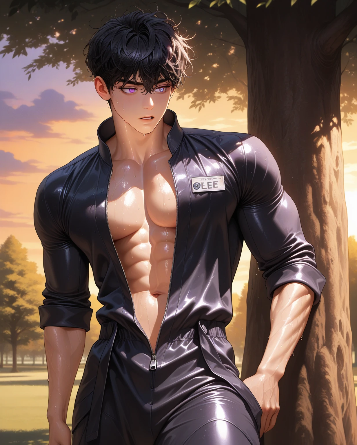1 male, Japanese male model, high resolution 4k, adult, handsome, perfect face detail, detailed eyes and face, clean shaved, sixpack, white eyebrow hair, white eyelashes, Naked torso, Detailed face, perfect face, dynamic lighting, Real skin texture, ((Perfect hand details)), ((Real and complete hand details)), unreal engine, hd picture, satoru gojo, Jujutsu kaisen, white hair, short hair ,hair between eyes ,blue eyes, white skin, hat, open blazer