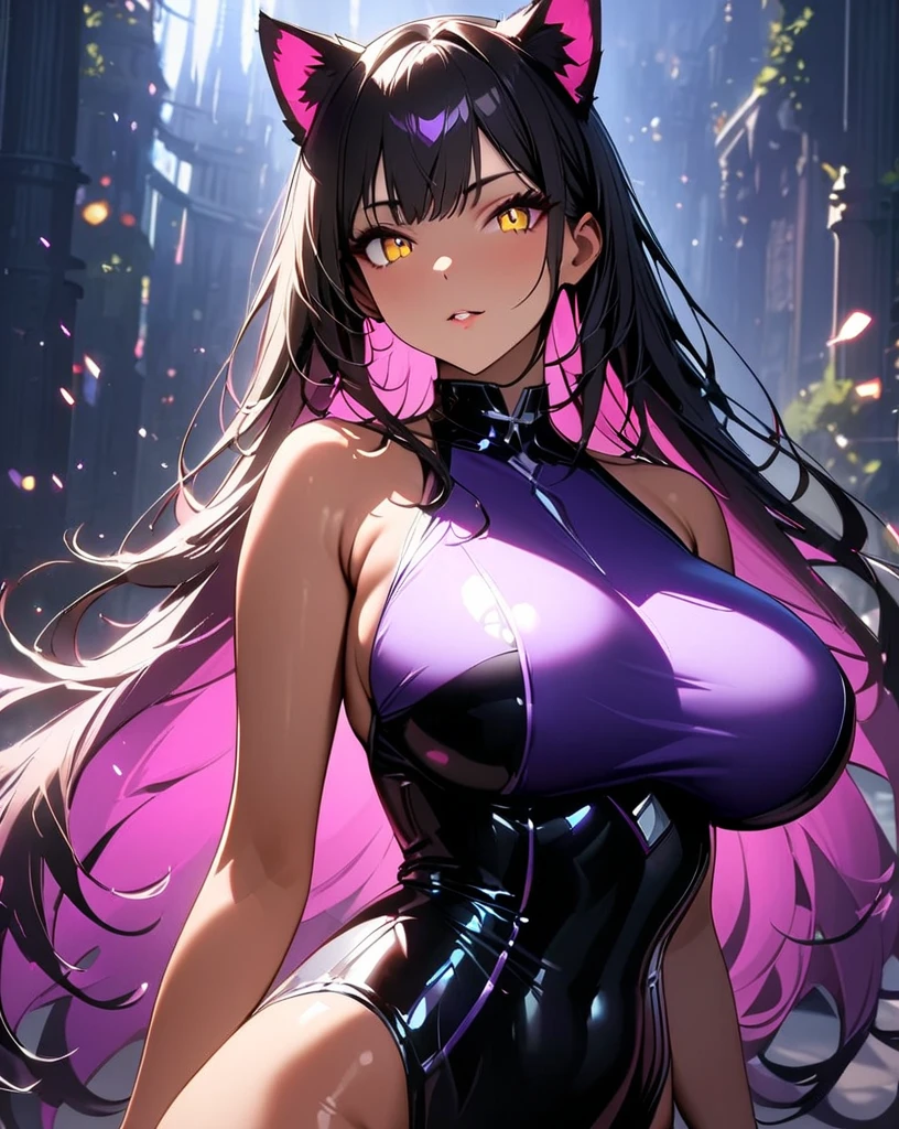 独奏, Beautiful female, The world of martial arts, Ancient Chinese clothing, wind blown, blossom flower, On foggy roads, long whitr hair, Gradient hair, brunette color hair, Blue hair, Purple colored hair, silber hair, long whitr hair, Solitude, Ray traching, reflective light, depth of fields, closeup cleavage, cowboy lens, tmasterpiece, best qualtiy, high detal, high qulity, ccurate, ctextured skin, hyper HD,A beautyful girl,crisp breasts,cleavage,slender leg,Big breasts Thin waist,White flowers,Black hair, long eyelasher, Fake animal ears, Light smile, Fang, Purple hair, Black hair, pony tails, double tails, Very long hair, widow peak, Hair ribbon, maid headdress, Earphone, flowers in head, Heart-shaped pupils,Purple eyes, Pink eyes, grin, Naughty face, Light blush, chin grab, shadowing, stereograms, tachi-e, Atmospheric perspective, hyper photorealism, 8K, Super detail, ccurate, Best quality, A high resolution, High quality, Anatomically correct, 巨作