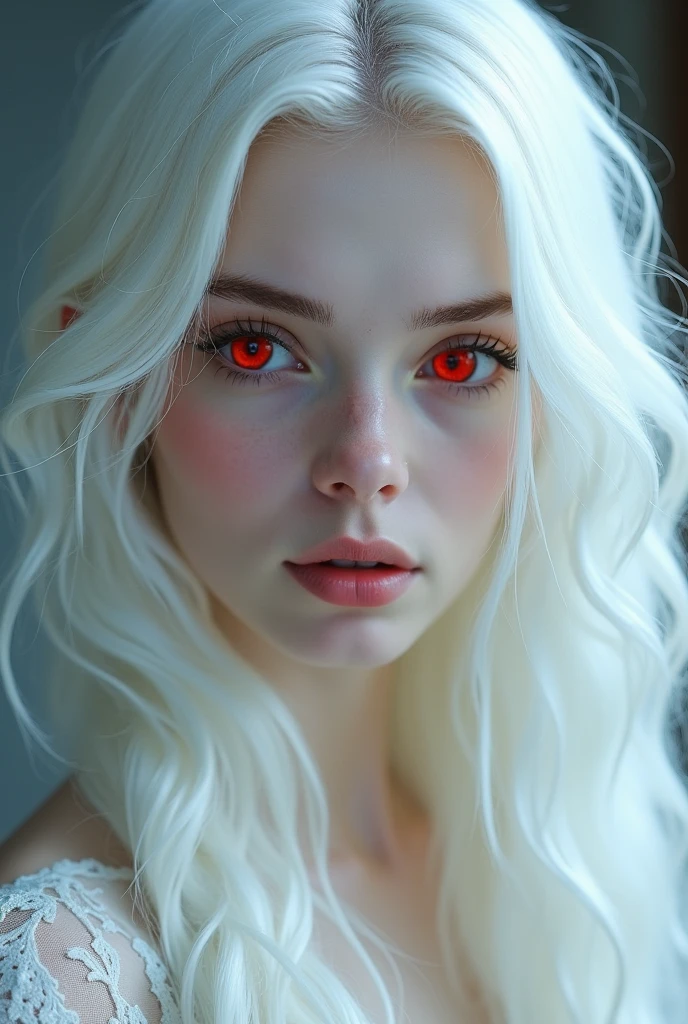 beautiful girl with white hair and red eyes, portrait, Leonardo Da Vinci style