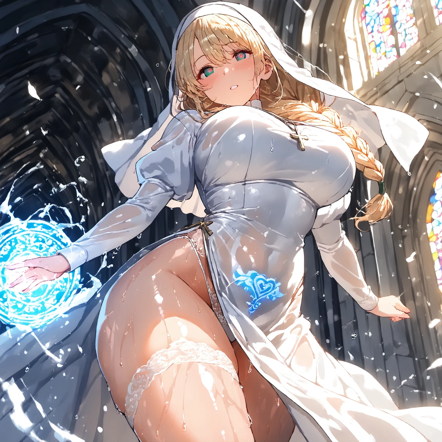 masterpiece, best quality, very aesthetic, absurdres, 1girl, mature_lady,Mummy_clothes, bandage_clothes, bandaged_chest, bandaged_fingers, bandaged_hand, bandaged_head, bandaged_neck, bandaged_thighs, bandaged_pants, bandages cover body,(cum_on_body:1.2),,elsa_(frozen), frozen_(disney), 1girl, blonde_hair, blue_eyes, braid, medium_breasts, single_braid, earrings, snowflake_earrings, eyeshadow, makeup, long_hair, very_long_hair,,in a library,glowing stardust frontground,fantasy,sparkling,fireflies,pussy_hair