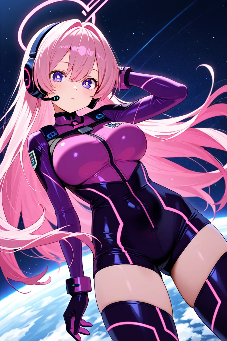 Une femme, 25 ans, mangas, cheveux longs, cheveux multicolores, beaucoup de Détails, monde futuriste, Neon lights, armure robotique