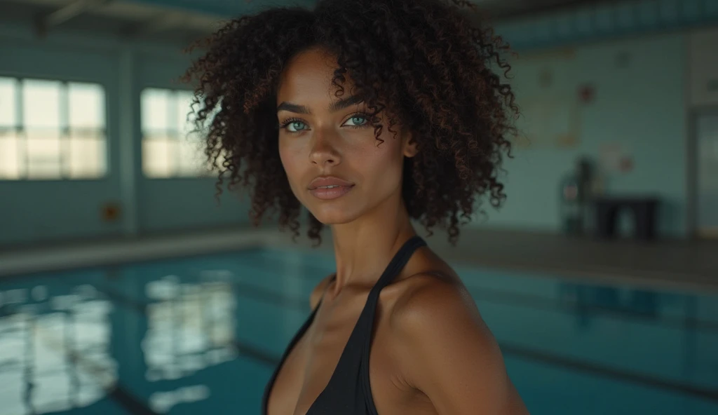 A dark-skinned girl getting a tan in a tanning salon