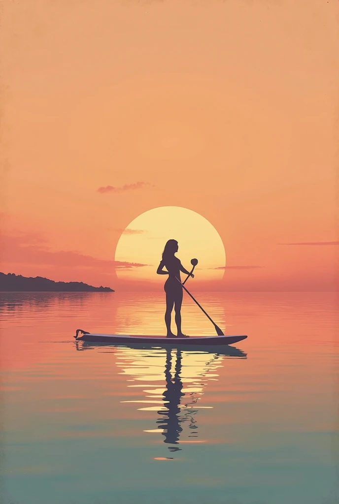 (photorealism:1.2), Create an image of a confident Filipina woman with an hourglass figure, standing at 5'4". She has fair skin, long and thick hair, and a small heart-shaped face with subtle cheekbones and a rounded chin. Her nose is delicate and pointy. She is standing on a paddleboard in the calm ocean waters at sunset, wearing a vibrant red bikini that accentuates her curves. She is holding a paddle with a strong yet graceful posture, as the camera captures her from a slightly elevated angle, looking directly into the lens with a warm smile. The soft, golden light of the setting sun reflects off the water, creating a peaceful, dreamlike atmosphere. The background features gentle waves and a vibrant sky transitioning into twilight, enhancing the tranquil, picturesque ambiance