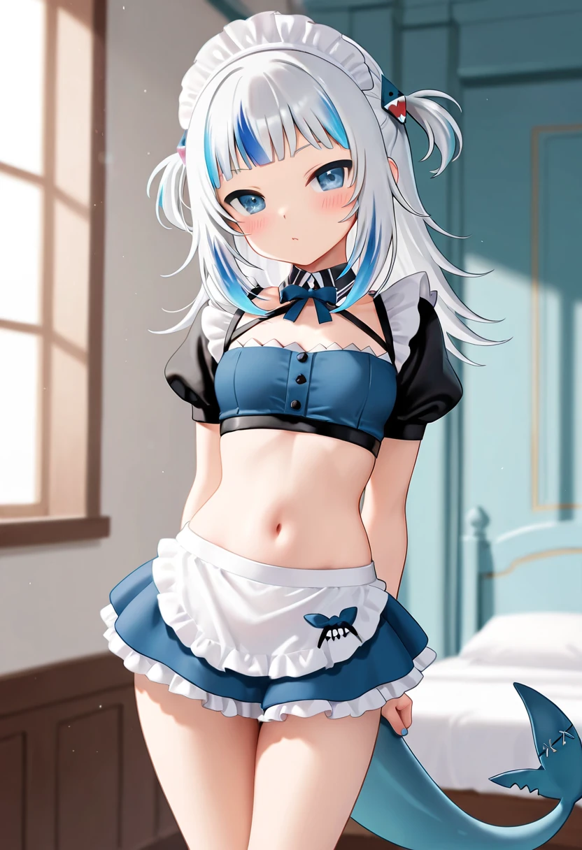 best quality, ultra precision, 1girl,  cute, little girl, young, boyish, childish, small breasts, silver hair, Cyan eyes, beautiful eyes,  girl, ecstasy, blue dress, start to undress, naughty mood, she loves you, sexy, lost virgin, virgin, blush, beautiful skin, big bow on chest I'm not wearing panties open legs