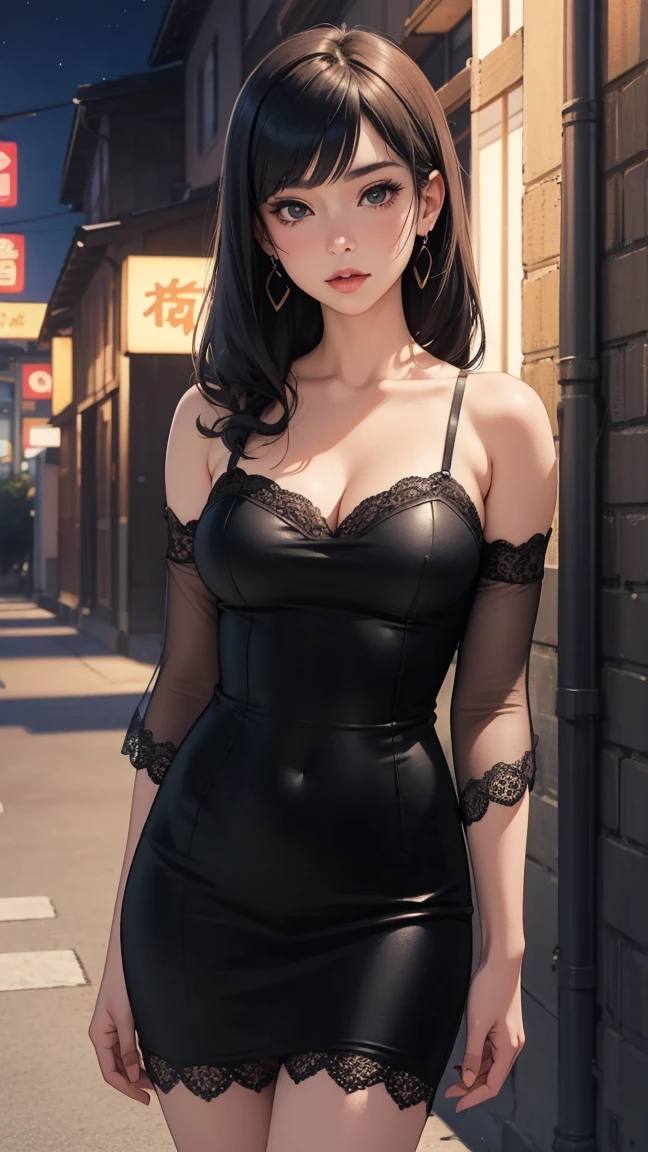 Sexy pose, night, Latina, face, Sweaty, ((masterpiece)), ((highest quality)), ((Intricate details)), (Surreal)), An absurd solution,, Mature Woman, perspective, Very detailed, figure, ((One girl)), (((big)), Perfect hands, Detailed fingers, Beautiful fine details, short hair, Brown eyes, Cleavage, Rainbow Dress, Black Choker, Earrings, stockings, Detailed Background, Perfect Eyes, Viewers from the front, Open legs,