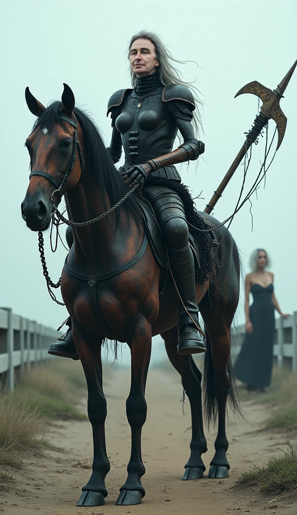 MODELSHOOT STYLE, ANALOG STYLE,wide shot, realistic, 8k resolution, hyperdetailed, highly detailed, real life, studio lighting, high quality, photo, wide landscape, bones out, rotten skull, full body, rotting female daemon queen in casual clothes, riding a battle horse from hell