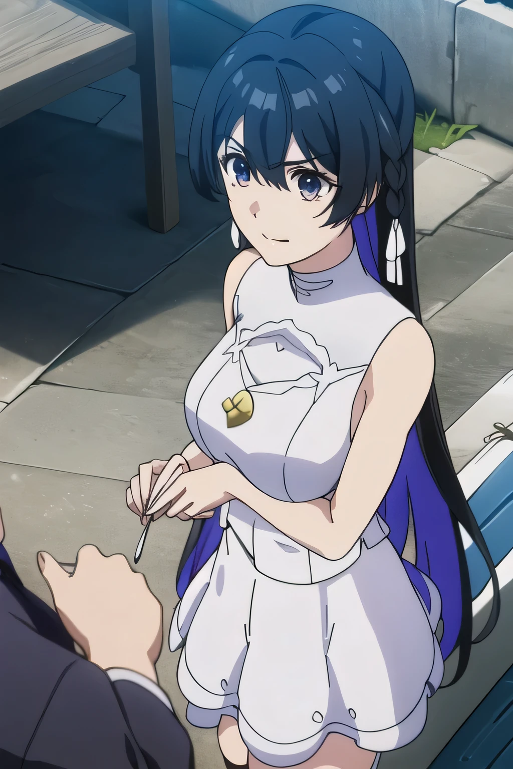 Smile,Please draw a picture of him resting on a park bench,sitting,Panchira,Draw white knee-high boots on both legs,Let's draw a short pleated mini skirt,Big breastsをさらにBig breastsに描いて下さい,{{X}},draw her eXpression more delicately,walking alone, city tour ,,(((She's dressed casually touristy))), I have a SLR camera ,(Let's draw a more delicate look),(sleeveless wool sweater),( navy blue pleated mini skirt,white panties),(That work is enough for one person {X} is very important for work)、 That's enough,frowning。unless the job requires it。 {X}、 , An attractive 40-year-old adult woman jumps out of her uniform, big black wavy hair, , Big breasts, Thin Waist , , ,