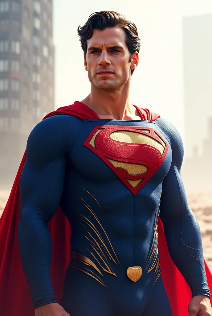 Photo of Henry Cavill as Superman, superhero, full body, cinematic, movie, grain movie (2023s), realistic , (8k, RAW photo, best quality, masterpiece:1.2), (realistic, photo-realistic:1.33), best quality, detailed eyes blue, cute,natural lighting, depth of field, film grain, wrinkled skin, sharp,