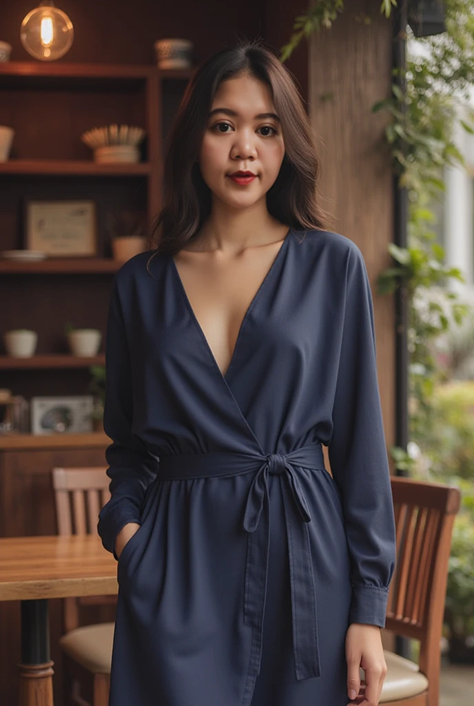 Half-length glamour portrait, nikon D850, f1.6 lens, 200mm, DSLR, 22 Megapixels, (((Shaded patio scene))), shot of a stunning 19 years old korean girl, (smile:1.4), (wearing Trench coat with Cyan corduroy dress:1.6), ((seductive pose)), hot girl, (((big natural breasts))), (((black fringe hair))), (small girl), symmetrical face, photorealistic, photography, (bright natural lighting), gorgeous, deep cleavage, (masterpiece), best quality, high resolution, extremely detailed, cinematic lighting, (((very narrow waist))), rich colors, hyper realistic, lifelike texture, ((jewelry)), (((She has beautiful hands and wears rings))), (bracelet), (necklace), (ankle chain), (nail polish) (earrings), Fuji Superia 200, 8k