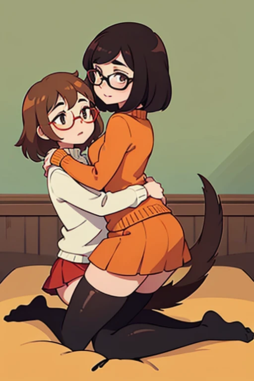 score_9, score_8_superior, Hina Araki, Under-rim round glasses, Juru, Brown eyes, Brown Hair, Medium Hair, bedhead hair, Ahoge, Messy Hair, Big Hair, Medium chest, pantyhose, Completely naked, futanari, puffy nipple, vaginal penis, prone bone,sex from behind, sexual ecstasy, trembling, Nipple slip, Black areola,