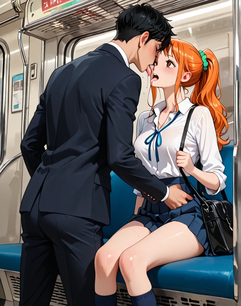 sfv,Realistis,tmasterpiece,Very crowded subway train interior detailed scene,Very crowded subway train interior detailed background,Stand crazy Italy(Woman 1),(big assa),(Expression of fear),Be red in the face,Old little man butt touching woman from behind 1,(((The old man pressed his chest against Woman 1's back)))Big breasts and big breasts(((Put her waist behind you)))Women are violated without clothes