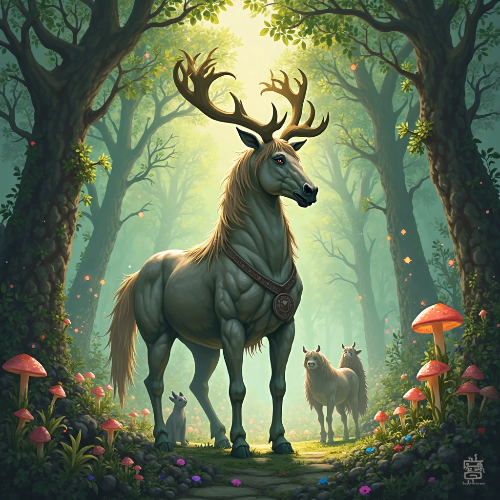 Lillia from League of Legends, ((deer centaur)), 4 hooves, two arms, two hands, deer tail, fluffy, high resolution, realistic, Soft, 4K, upscales, high detail, Delicate fur, forest, big breasts, big nipples, hyper areola, long nipples, 4 legs, feral, stretching, smile, purple eyes, 1 girl, peeking at viewer, big feral deer butt, throbbing horse cock, saggy balls, back toward viewer, looking back at viewer, erection, presenting horse cock, erect horse cock, cock dripping precum