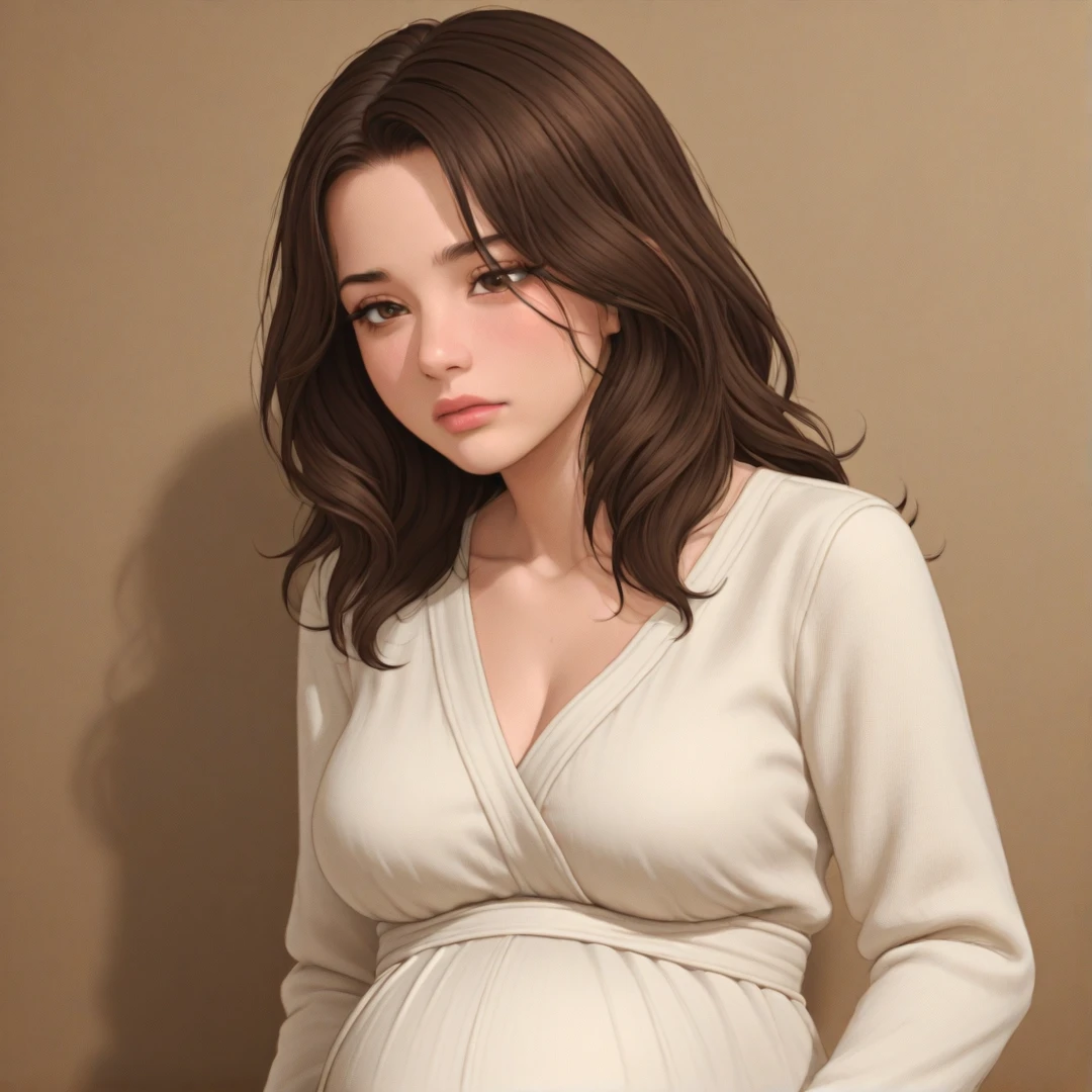 hina1 an effeminate boy, (realisitic), (Hyper-Realism), (photorealisitic), Depth of field, grown-up, (trunk:1.2), (narrow waisted), eye make up, gazing at viewer, posing fror a picture, long sleeves, golden hour time, SUNSET, in street, trees, pregnant