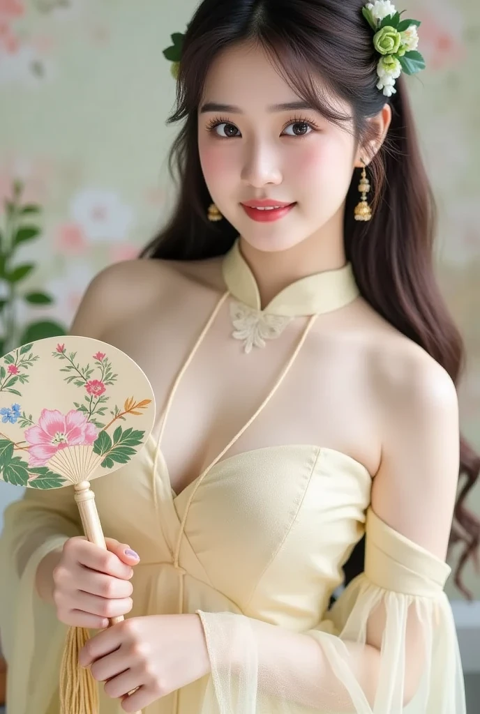 "8k,best quality, masterpiece, ultra high res, photorealistic, super fine illustration, RAW photo,(ultra detail:1.2), beautiful skin, attractive, dramatic lighting, highly detailed beautiful face, beautiful-eyes, perfect anatomy, ultra color, look at viewer, (wide-angle photo:1.3, posed photo, candid photo)s,
((nsfw:1.5, large breast:1.7, cleavage, breasts)), (from front:1.7), ((dressed Cheongsam:1.7, Qipao:1.5)), (20yo, japnanese-girl), (1 girl, solo:1.3), cute face, pretty idol-girl, flirty smile, calm expression, big breasts, navel, cleavage, collarbone, (dewy skin, smooth skin), (slim body), ((wheat field background:1.5, blue sky))"
